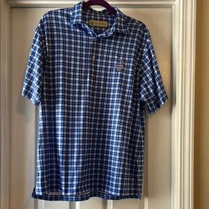 Donald Ross Medium Blue White Checkered Polo Pinehurst 1895